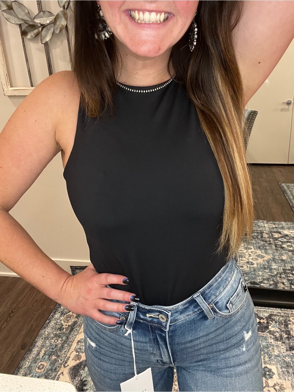 Womens Black High-Neck Body Suit